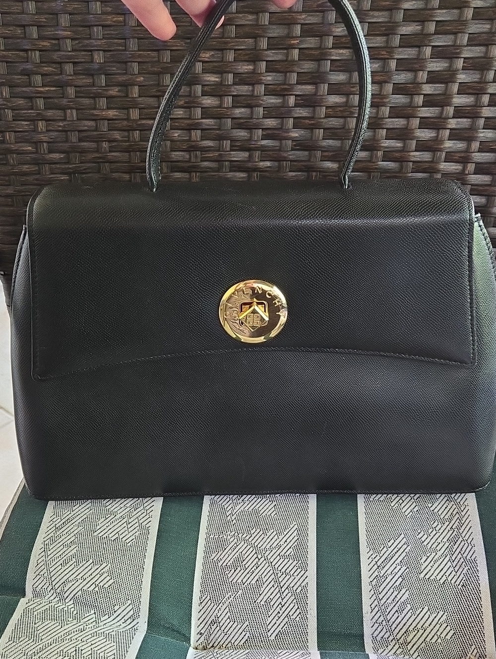 Givenchy Black Leather Top-Handle Satchel with Gold Medallion
